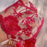 Conjunto de lenceria sexy translucida de dos piezas con bordados florales para mujeres de talla grande