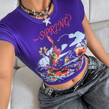 ICON Camiseta de manga corta para mujeres con impresion de dibujos animados de peces