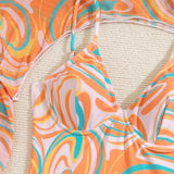 Swim Traje de bano de una pieza con estampado de marmol para mujeres de playa de verano con diseno de cuello halter y parte superior de cubrir para vacaciones, atuendos a juego de mama e hija (se venden por separado)