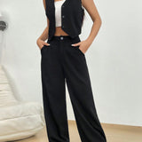 EZwear Chaleco con boton delantero & Pantalones de pierna ancha