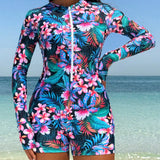 Swim SPRTY Traje de bano deportivo de una pieza con estampado tropical para mujer para la playa de verano