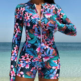 Swim SPRTY Traje de bano deportivo de una pieza con estampado tropical para mujer para la playa de verano