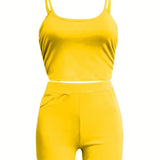 Slayr Conjunto de dos piezas para mujer de top de camisola y pantalones cortos de unicolor y estilo sencillo, adecuado para el verano