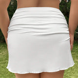 NEW  EZwear Plus Size White Smocked A-Hem High Elastic Knitted Skirt