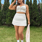 NEW  EZwear Plus Size White Smocked A-Hem High Elastic Knitted Skirt