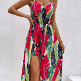 VCAY Tropical Printed Romper With Spaghetti Straps, Spring/Summer