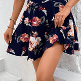 Frenchy Minifalda estampada floral, patron de verano Skort estampado con pantalon corto incorporado