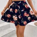 Frenchy Minifalda estampada floral, patron de verano Skort estampado con pantalon corto incorporado