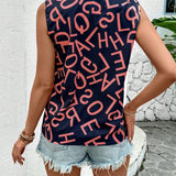 Camiseta de verano sin mangas con cuello en V para mujer con estampado digital de letras