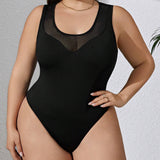 ajustado body de una pieza negro de a grande para mujer con a de verano de estilo elegante casual con dees de malla calados franceses transparentes para uso diario y elegante