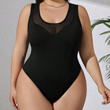 ajustado body de una pieza negro de a grande para mujer con a de verano de estilo elegante casual con dees de malla calados franceses transparentes para uso diario y elegante