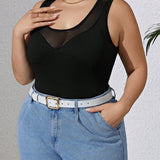 ajustado body de una pieza negro de a grande para mujer con a de verano de estilo elegante casual con dees de malla calados franceses transparentes para uso diario y elegante