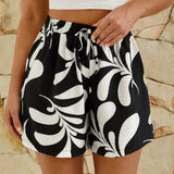 VCAY Shorts de mujer con impresion en blanco y negro, de moda para vacaciones