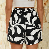 VCAY Shorts de mujer con impresion en blanco y negro, de moda para vacaciones