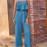 VCAY Ladies Casual & Vacation Style Solid Texture 2 In 1 Cami & Wide-Leg Jumpsuit