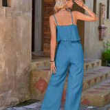VCAY Ladies Casual & Vacation Style Solid Texture 2 In 1 Cami & Wide-Leg Jumpsuit