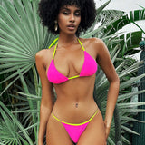 Swim Vcay Juego de bikini con tirantes traseros de borde de colores bloqueados con falda transparente con nudos al estilo de vacaciones de verano de 3 piezas