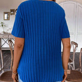 NEW  LUNE Plus Size Deep V-Neck Ribbed Short Sleeve T-Shirt
