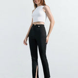 BIZwear Pantalones Casuales Solidos De Color Para Mujer Con Dobladillo Dividido