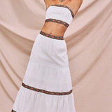 WYWH Conjunto de 2 piezas de verano Patchwork Lace Strapless Top+Ruffle Hem Skirt