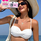 DD+ Top de bikini con pecho cruzado simple de color solido para vacaciones para mujer