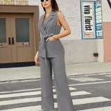 BIZwear Conjunto de chaleco y pantalon largo de unicolor para mujer de primavera/verano para ocasiones casuales o de negocios