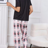 NEW Conjunto de pijama casual para mujer con impresion digital de mariposa que incluye camiseta de manga corta con cuello redondo y pantalones