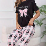 NEW Conjunto de pijama casual para mujer con impresion digital de mariposa que incluye camiseta de manga corta con cuello redondo y pantalones