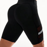 Sport Studio Pantalones cortos de malla Biker atletica de rayas reflectantes con bolsillos de talla grande