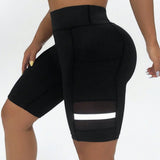 Sport Studio Pantalones cortos de malla Biker atletica de rayas reflectantes con bolsillos de talla grande