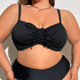 CURVE+ Top de bikini de talla grande con cordon y plisado en un unicolor para usar en la playa