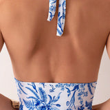 Swim Mujeres traje de bano de una pieza con estampado floral, cuello en V, cuello halter y diseno delgado para vacaciones de verano en la playa
