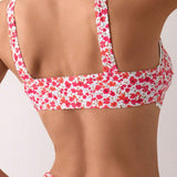 NEW Conjunto de bikini de natacion para mujer con estampado floral simple y de moda para vacaciones