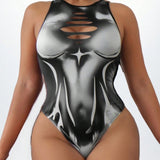 SXY Body Morph Body para mujer con recortes, hombros descubiertos y diseno impreso