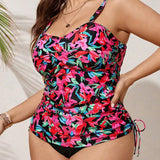 Swim Lushore Conjunto tankini de talla grande con cordon lateral y estampado floral para la playa durante el verano