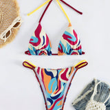 Bikini triangular a rayas de colores sexy para levantar los gluteos, traje de bano para vacaciones en la playa