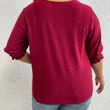 NEW  LUNE Plus Size Round Neck Pure Color Mushroom Hem Short Sleeve T-Shirt