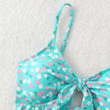 Swim Vcay Parte superior y Bottom de traje de bano de tirantes con estampado floral, ribete de volantes con espalda atada para mujer para vacaciones de verano en la playa