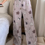 DAZY Pantalones de pijama para mujer con estampado de animales lindos y pernera recta