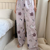 DAZY Pantalones de pijama para mujer con estampado de animales lindos y pernera recta