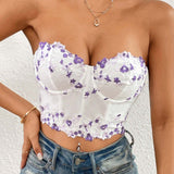 BAE Top corto bordado floral adelgazante de mujer para vacaciones casuales