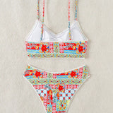 Swim Vcay Conjunto de bikini de espagueti estampado completo para damas, ideal para vacaciones en la playa, verano