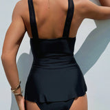 Swim Traje de bano tankini para mujer de unicolor y diseno simple y con abertura