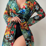 Swim Lushore Mujeres traje de bano de una pieza con estampado tropical de moda y kimono para verano