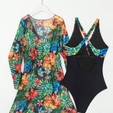 Swim Lushore Mujeres traje de bano de una pieza con estampado tropical de moda y kimono para verano