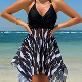 Swim Vcay Conjunto de tankini de moda para mujer con diseno de empalme y cuello halter, ideal para verano en la playa