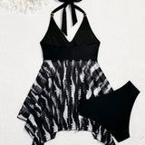 Swim Vcay Conjunto de tankini de moda para mujer con diseno de empalme y cuello halter, ideal para verano en la playa