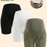 Pantalones cortos de maternidad de color liso con bolsillos y cordon