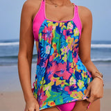 Swim Lushore Conjunto de tankini para mujer con estampado floral y cordon de contraste