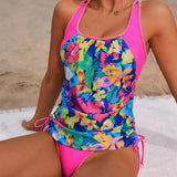 Swim Lushore Conjunto de tankini para mujer con estampado floral y cordon de contraste